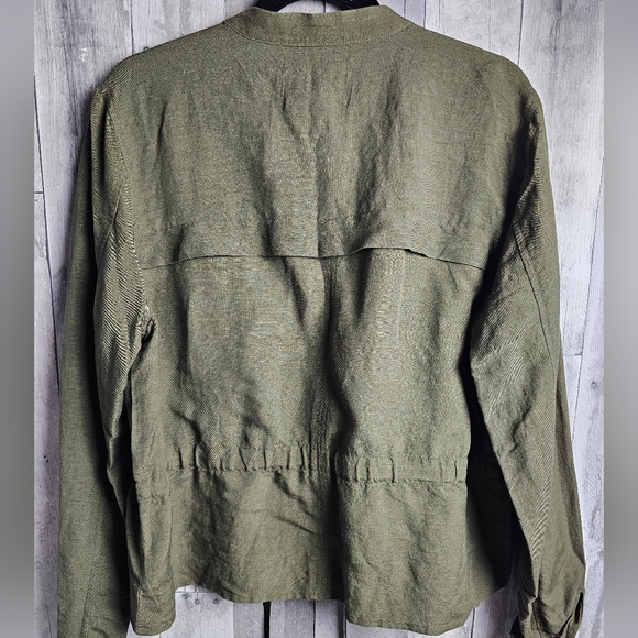Who What Wear Womens Jacket Size L Olive Green Button Up Pockets Linen & Rayon - Picture 6 of 9